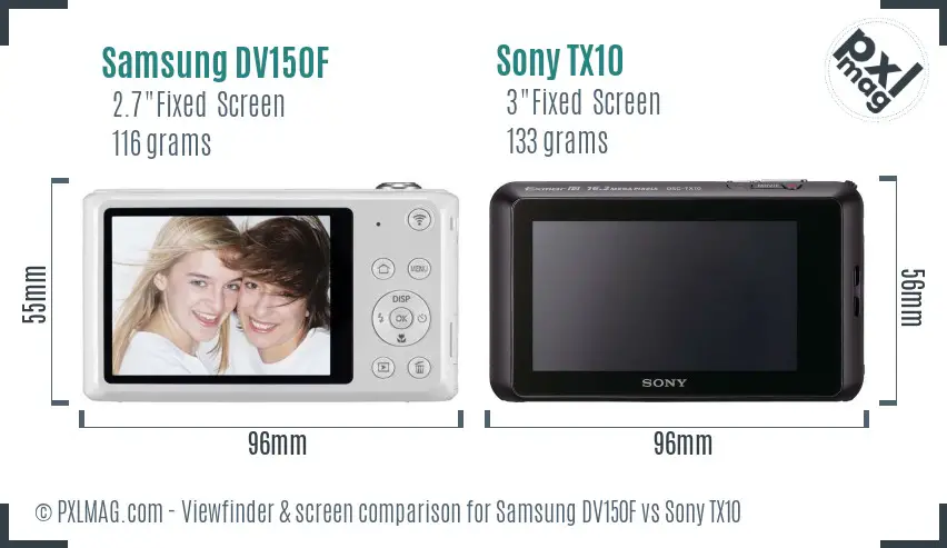 Samsung DV150F vs Sony TX10 Screen and Viewfinder comparison