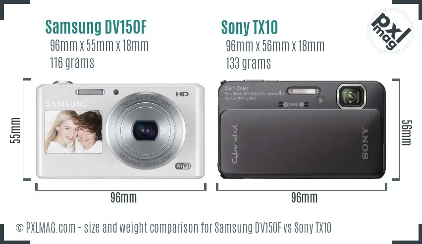 Samsung DV150F vs Sony TX10 size comparison