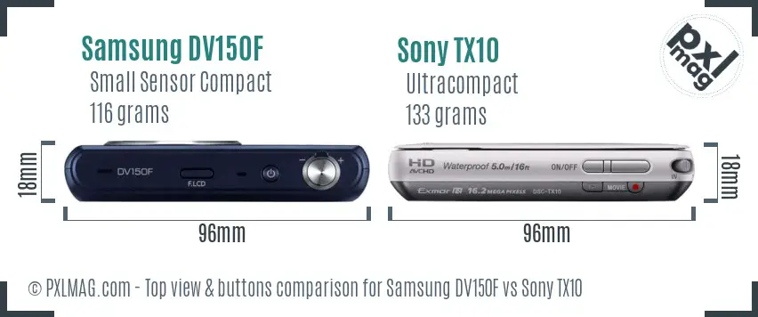 Samsung DV150F vs Sony TX10 top view buttons comparison