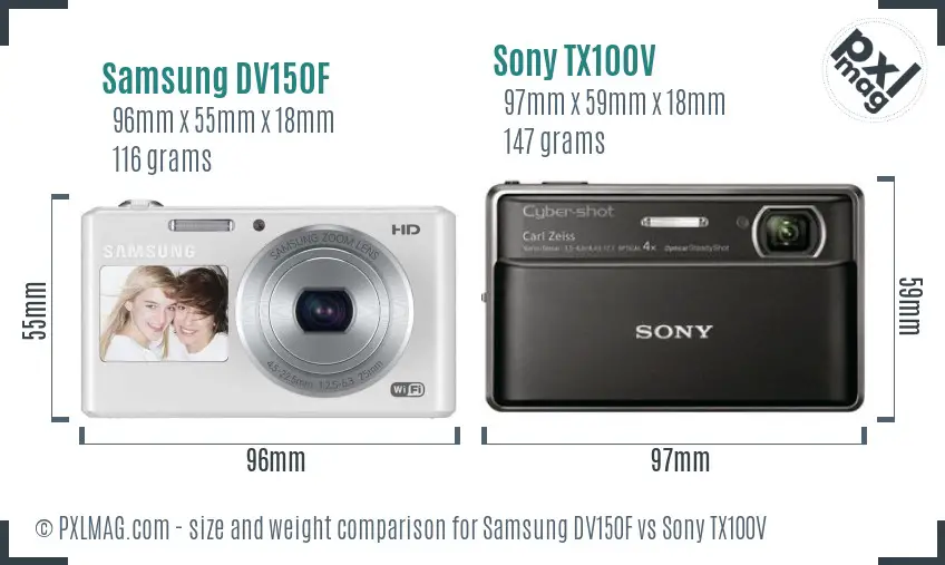 Samsung DV150F vs Sony TX100V size comparison