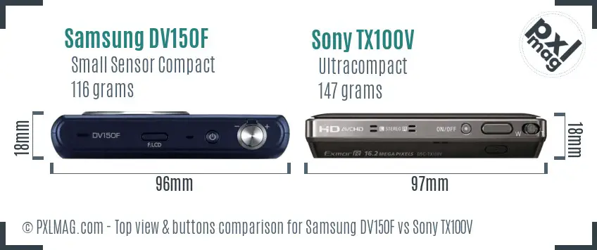 Samsung DV150F vs Sony TX100V top view buttons comparison