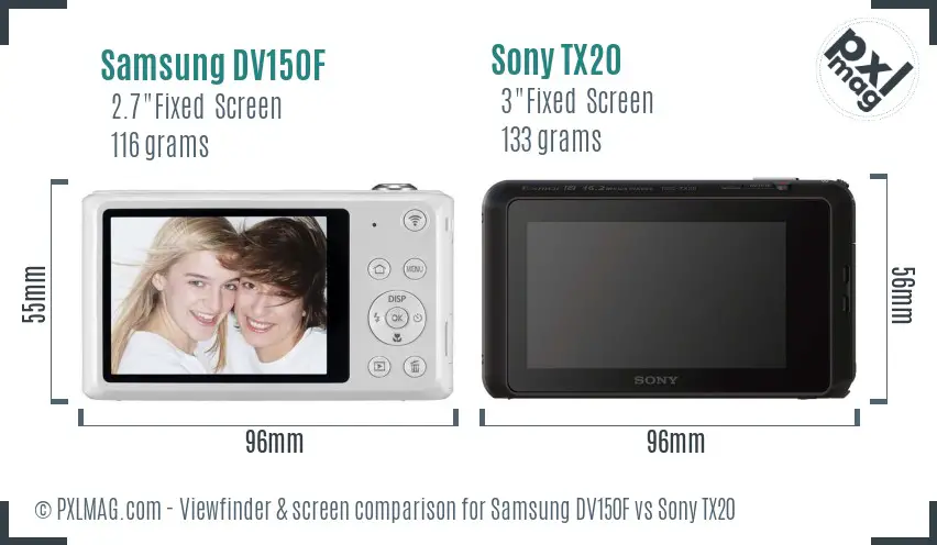 Samsung DV150F vs Sony TX20 Screen and Viewfinder comparison