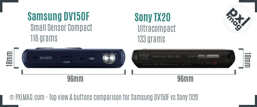 Samsung DV150F vs Sony TX20 top view buttons comparison