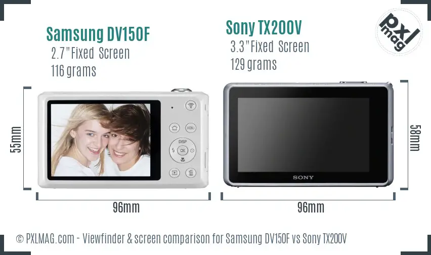 Samsung DV150F vs Sony TX200V Screen and Viewfinder comparison
