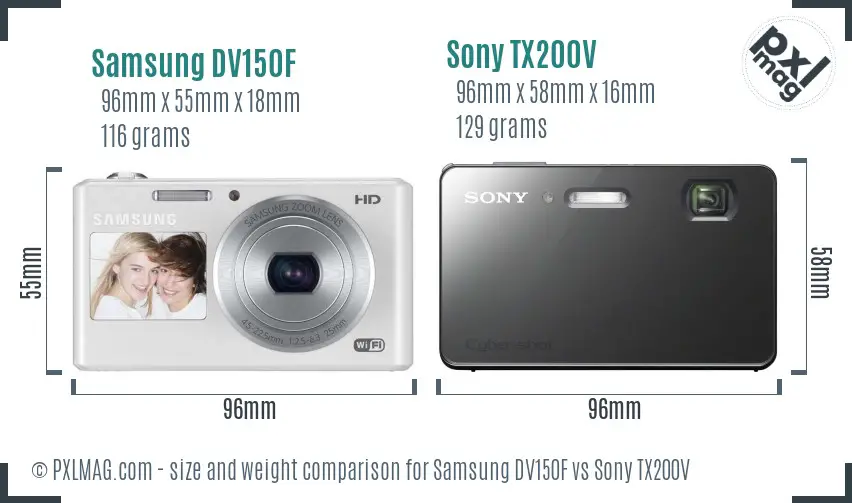 Samsung DV150F vs Sony TX200V size comparison