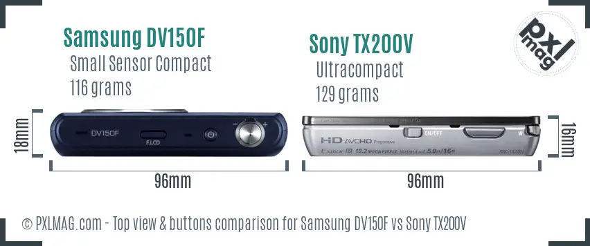 Samsung DV150F vs Sony TX200V top view buttons comparison