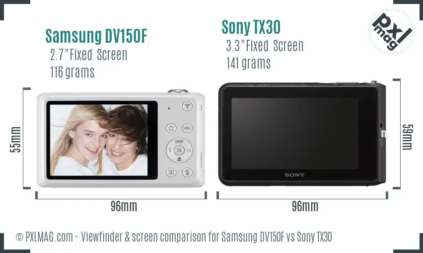 Samsung DV150F vs Sony TX30 Screen and Viewfinder comparison