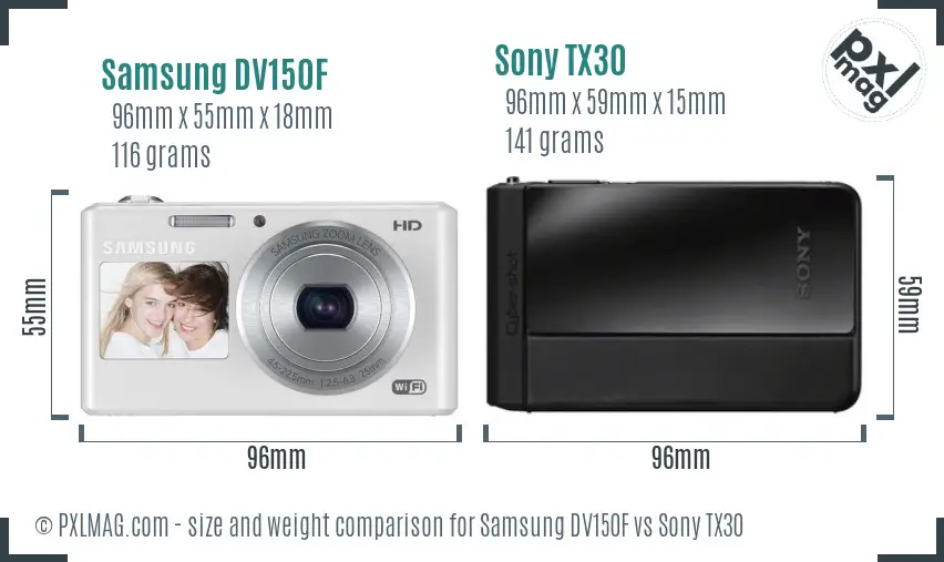 Samsung DV150F vs Sony TX30 size comparison