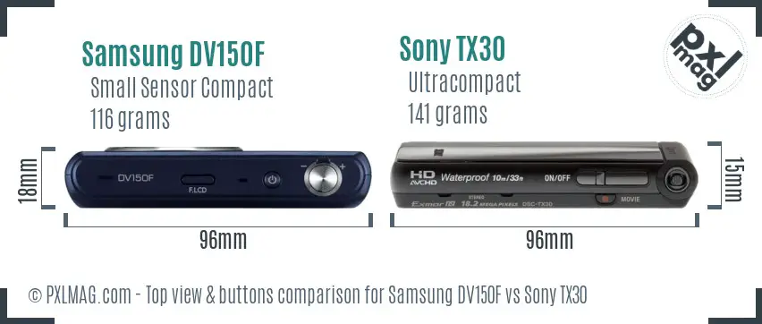 Samsung DV150F vs Sony TX30 top view buttons comparison