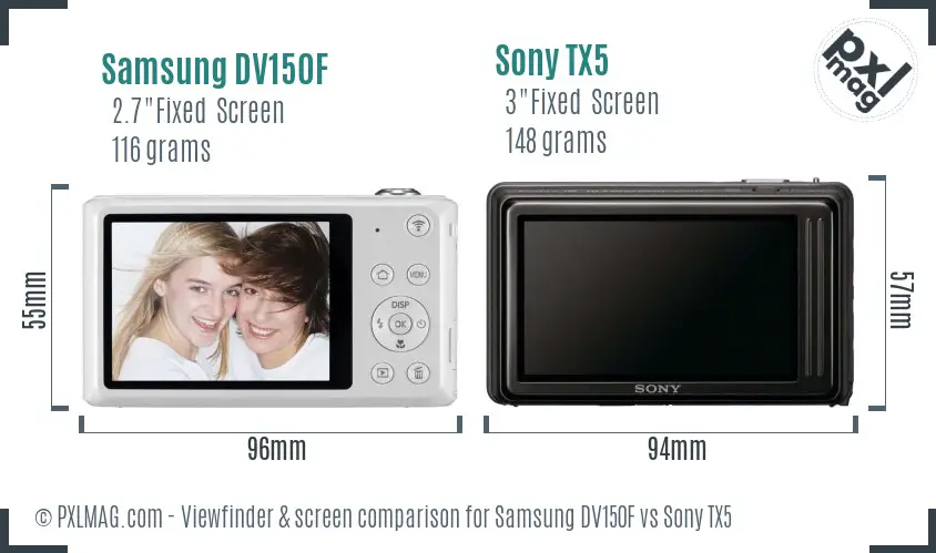 Samsung DV150F vs Sony TX5 Screen and Viewfinder comparison