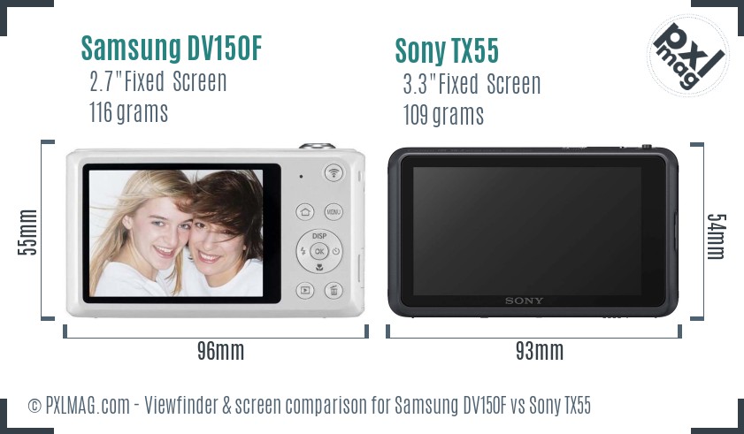 Samsung DV150F vs Sony TX55 Screen and Viewfinder comparison