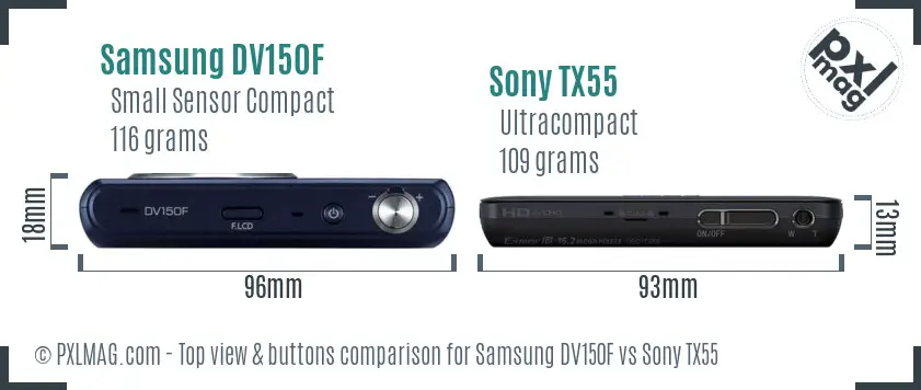 Samsung DV150F vs Sony TX55 top view buttons comparison