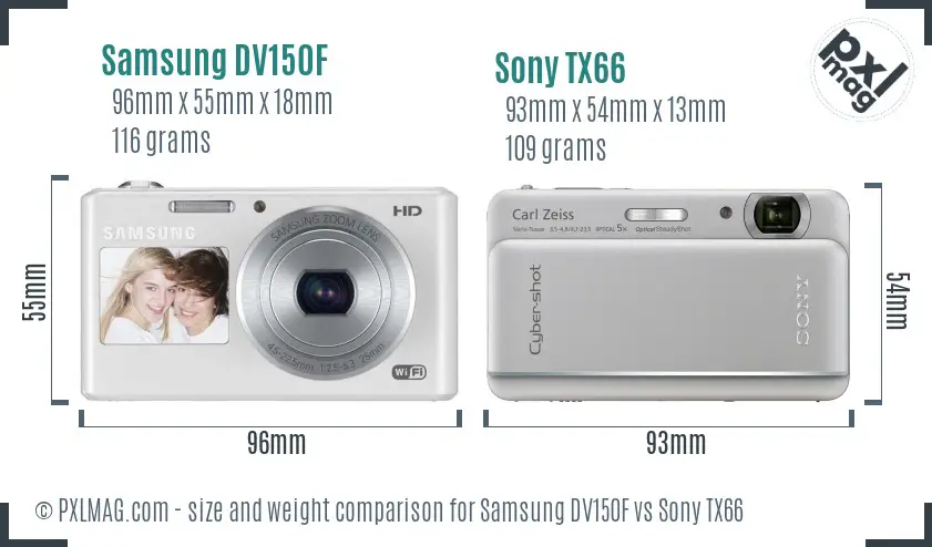 Samsung DV150F vs Sony TX66 size comparison