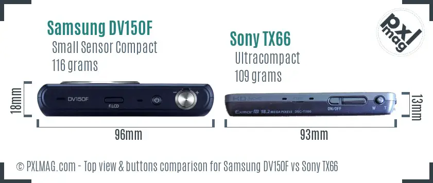 Samsung DV150F vs Sony TX66 top view buttons comparison