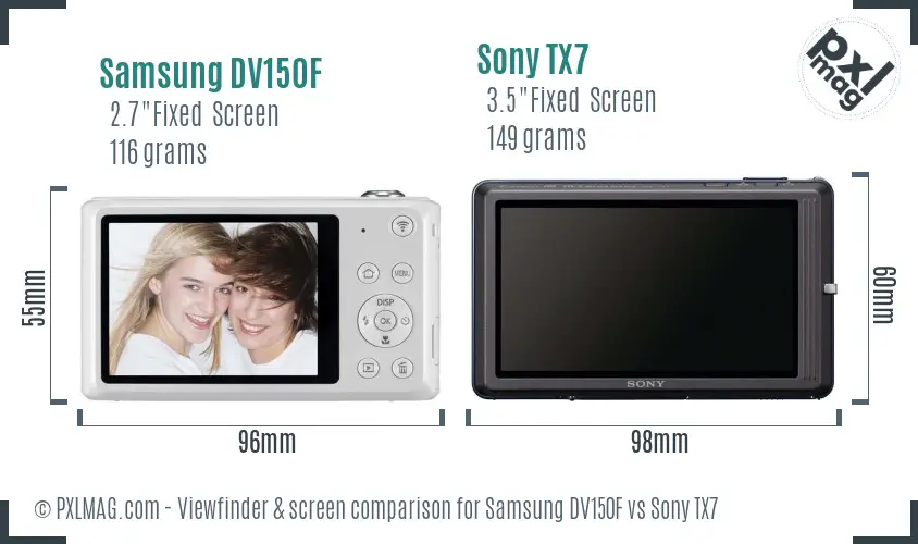 Samsung DV150F vs Sony TX7 Screen and Viewfinder comparison