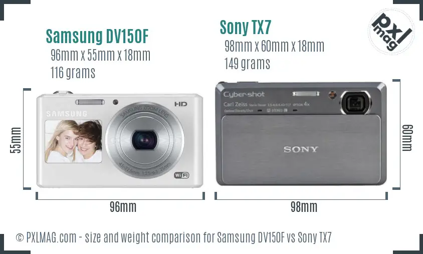 Samsung DV150F vs Sony TX7 size comparison