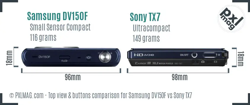 Samsung DV150F vs Sony TX7 top view buttons comparison