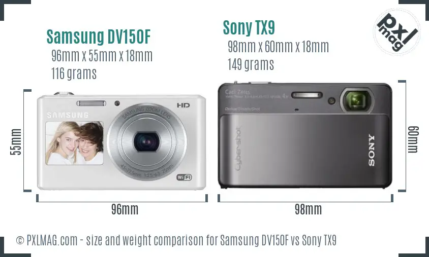 Samsung DV150F vs Sony TX9 size comparison