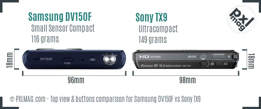 Samsung DV150F vs Sony TX9 top view buttons comparison
