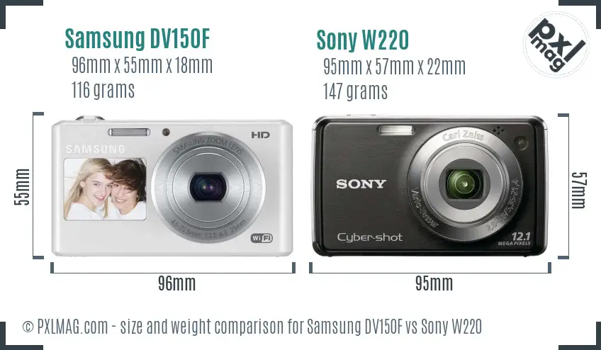 Samsung DV150F vs Sony W220 size comparison