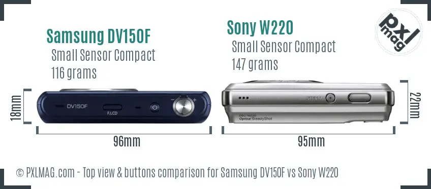 Samsung DV150F vs Sony W220 top view buttons comparison