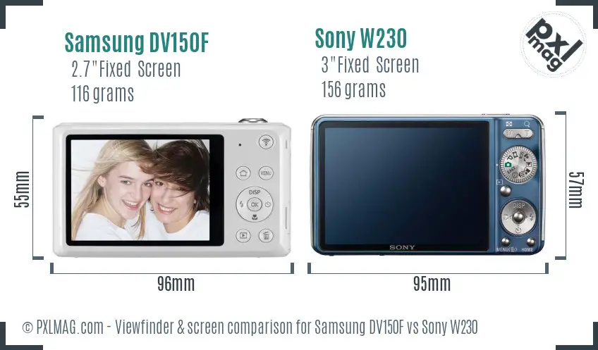 Samsung DV150F vs Sony W230 Screen and Viewfinder comparison