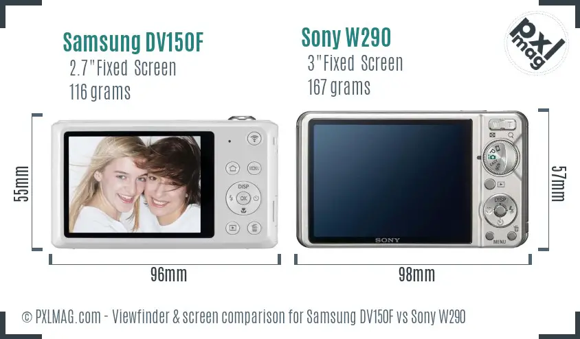 Samsung DV150F vs Sony W290 Screen and Viewfinder comparison