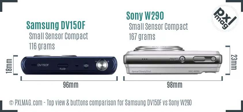 Samsung DV150F vs Sony W290 top view buttons comparison