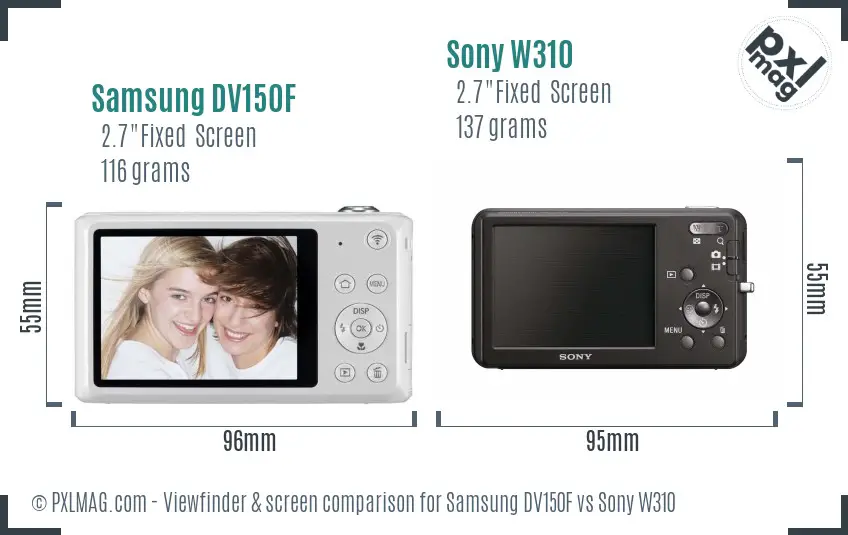 Samsung DV150F vs Sony W310 Screen and Viewfinder comparison