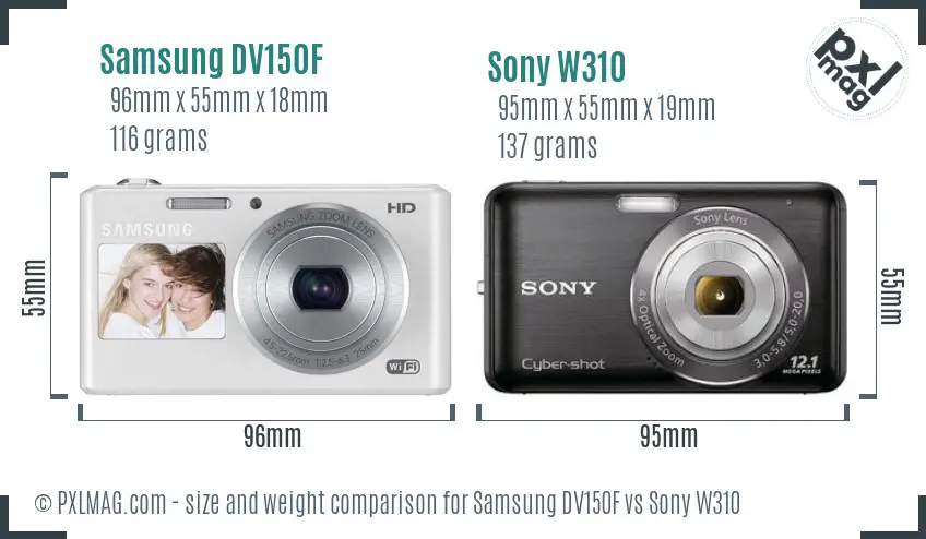 Samsung DV150F vs Sony W310 size comparison