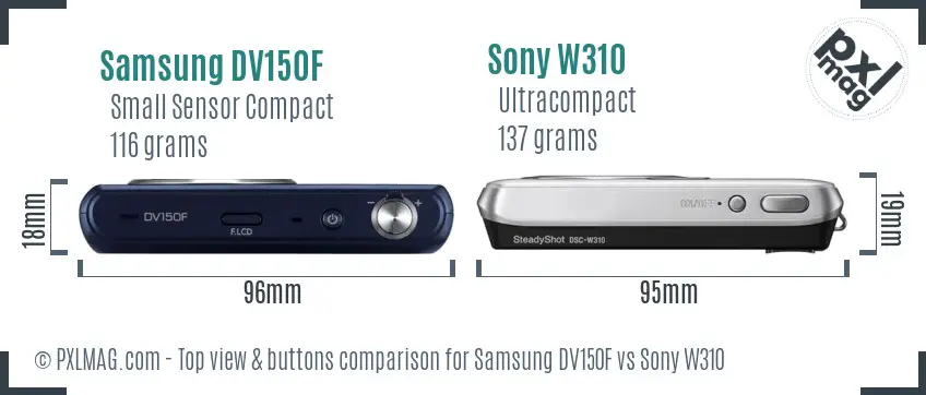 Samsung DV150F vs Sony W310 top view buttons comparison