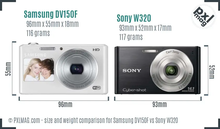 Samsung DV150F vs Sony W320 size comparison