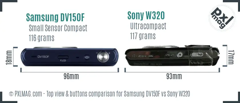 Samsung DV150F vs Sony W320 top view buttons comparison