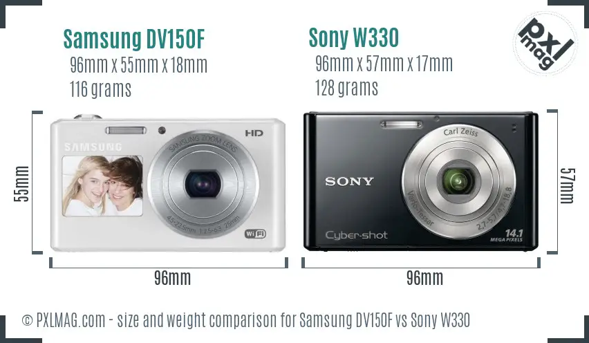 Samsung DV150F vs Sony W330 size comparison
