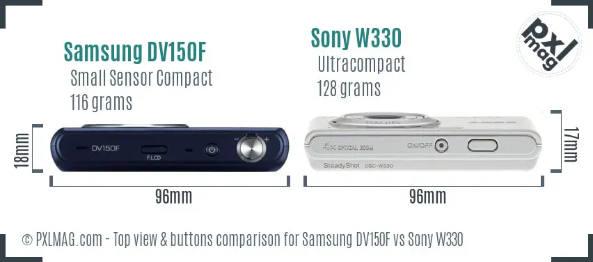 Samsung DV150F vs Sony W330 top view buttons comparison