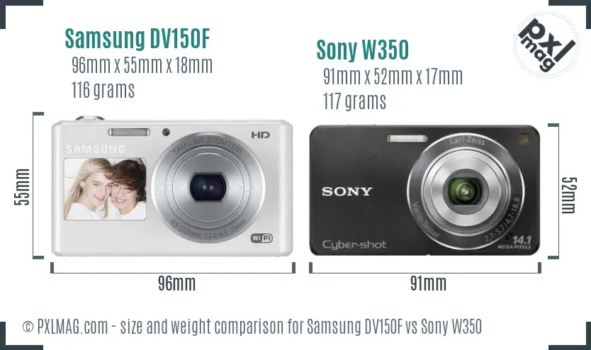 Samsung DV150F vs Sony W350 size comparison