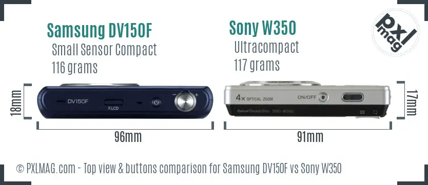 Samsung DV150F vs Sony W350 top view buttons comparison