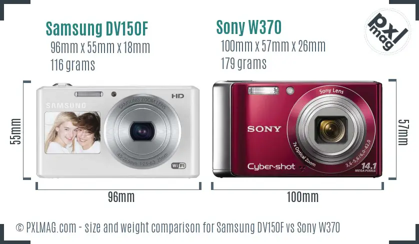 Samsung DV150F vs Sony W370 size comparison