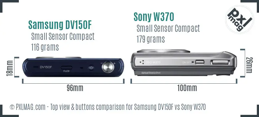 Samsung DV150F vs Sony W370 top view buttons comparison