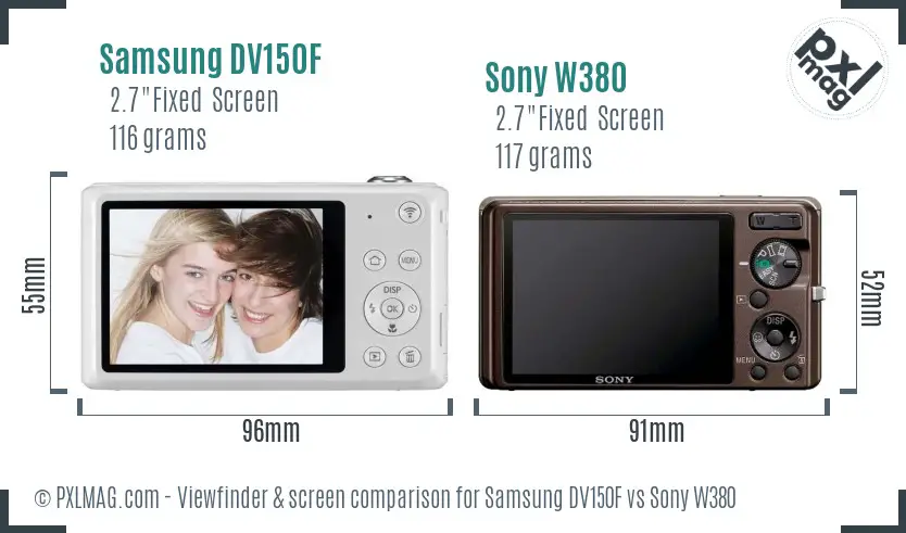 Samsung DV150F vs Sony W380 Screen and Viewfinder comparison