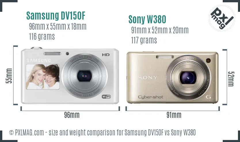 Samsung DV150F vs Sony W380 size comparison