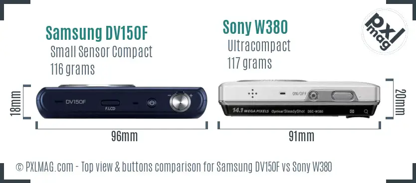 Samsung DV150F vs Sony W380 top view buttons comparison