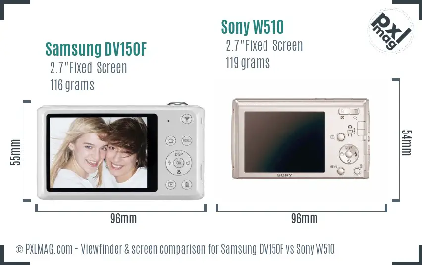 Samsung DV150F vs Sony W510 Screen and Viewfinder comparison