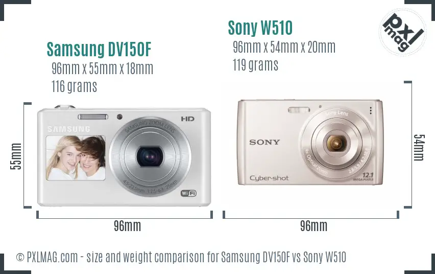 Samsung DV150F vs Sony W510 size comparison