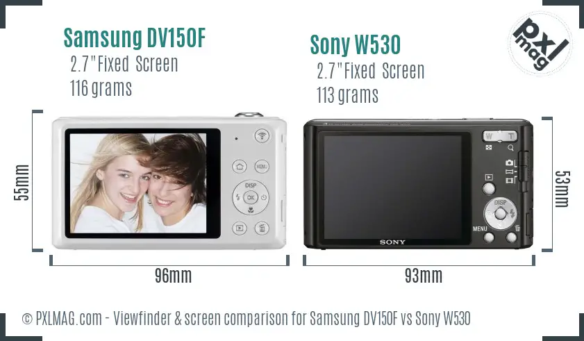 Samsung DV150F vs Sony W530 Screen and Viewfinder comparison