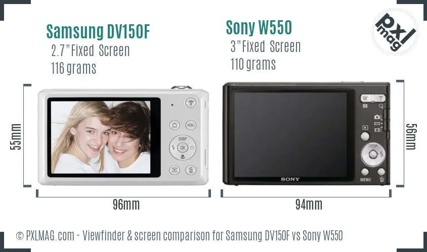 Samsung DV150F vs Sony W550 Screen and Viewfinder comparison