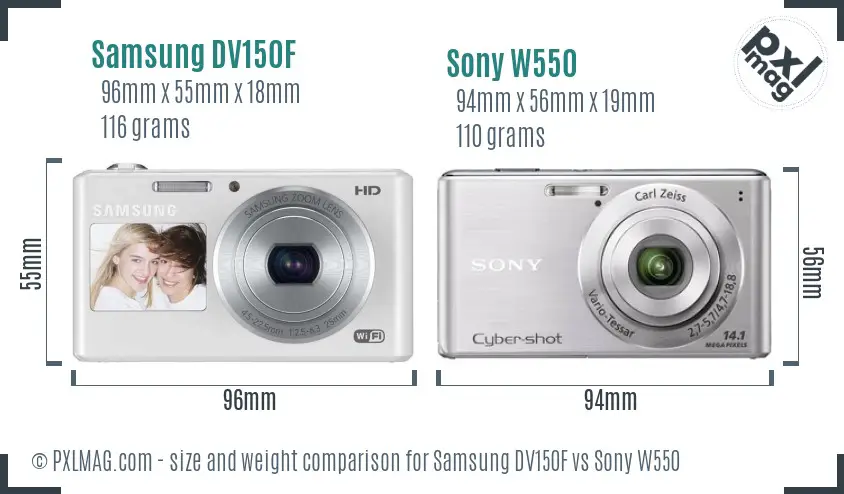 Samsung DV150F vs Sony W550 size comparison