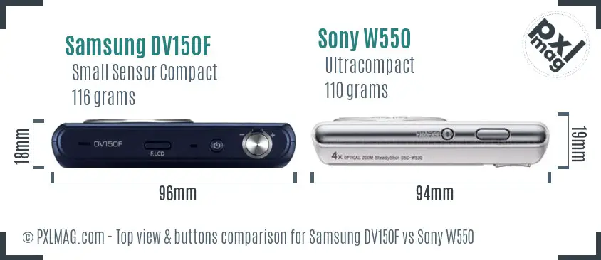 Samsung DV150F vs Sony W550 top view buttons comparison
