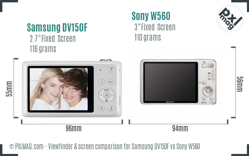 Samsung DV150F vs Sony W560 Screen and Viewfinder comparison