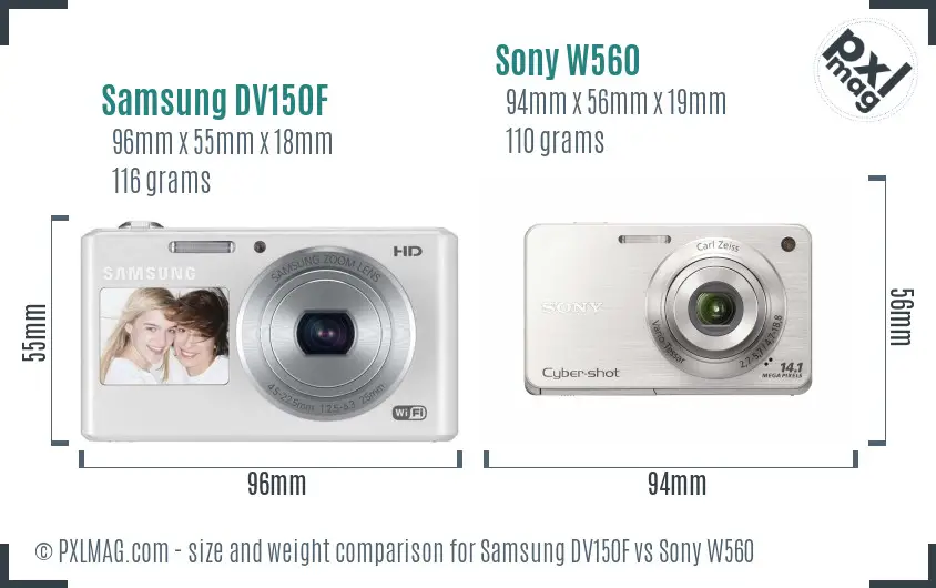 Samsung DV150F vs Sony W560 size comparison
